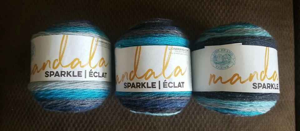Lion BRAND Yarn Mandala Sparkle Aquarius 3.5oz 328yd Blue