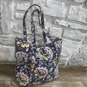 Vera Bradley Charmont Meadow lila Blumen große Baumwolle Vera Beuteltasche Tasche BESCHÄDIGT - Bild 1 von 15
