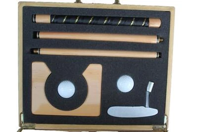Travel 3 piece Golf Putter in wooden case, gift set with golf balls - Image 1 of 4