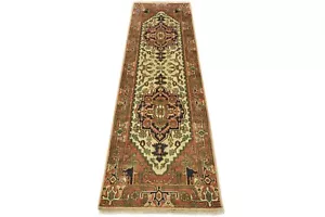 Serapi Runner 2’7” x 8’1” Ivory Wool Tribal Hand-Knotted Oriental Rug - Picture 1 of 12