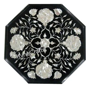 Pietra Dura Art End Table for Hotel Octagon Black Marble Coffee Table for Office - Picture 1 of 4
