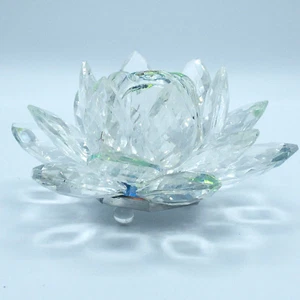 Glass Decorative Lotus Flower Figure Feng Shui Clear Colorful Center 4" X 2.5" - Picture 1 of 10