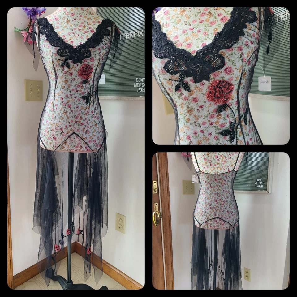 ¡Raro! De Colección Jacalyn Bennett Para Frederick's Cuentas Grunge Hada Chemise Talla M 🖤 Foto 1 de 4