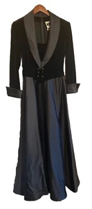 Vtg Tadashi Maxi Dress Gown Black Velvet Satin Tuxedo Long Sleeves Formal Sz 8 - Picture 1 of 9