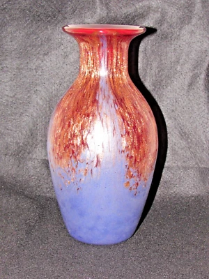 Art Glass  Vase Iridized copper over Ruby Raspberry glass 9.25" h - Image 1 of 4