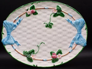 Plato de servir ovalado con arco de cinta azul Haldon vintage 1985 raro 14 x 11" D25 - Imagen 1 de 9