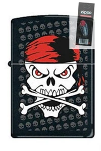 Zippo 8891 Pirate Skull Black Lighter + FLINT PACK - Picture 1 of 1