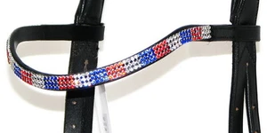 FSS 3 row Crystal Curve Shape OLYMPIC CLEAR SIAM RED COBALT BLUE German Browband - Picture 1 of 8