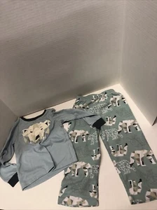OshKosh B'Gosh Boys Polar Bear Pajamas 2 Piece Long Sleeve Shirt, Fleece Pants - Picture 1 of 8