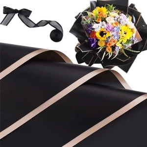 20 Sheets Black Flower Wrapping Paper Waterproof Gold Edge 22.8" x 22.8" - Picture 1 of 8