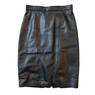 Falda lápiz Danier negra de cuero genuino para mujer talla 6 cintura alta midi clásica Foto 1 de 4