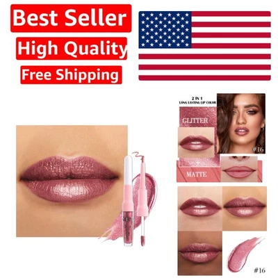 Mauve Pink Metallic Glitter Lip Liner and Lipstick Combo Lip Gloss Stain Set ... - Image 1 of 4
