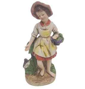 Bisque Porcelain Figurine 2238 By Ardco Woman Girl Basket Grapes Harvest Japan - Picture 1 of 6
