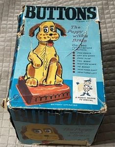 1961 Marx Buttons The Puppy With A Brain Tin Litho Toy Dog-Hi Grade In Rough Box - Picture 1 of 9