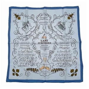 HERMES L'ART D'ECRIRE Petit Carre Seide 100% Schal blau mit Etikett ohne Karton gebraucht. - Bild 1 von 6