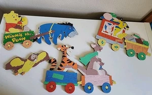 Vintage Winnie the Pooh Cardboard Wall Decor 4 Piece Train & Wagon Hangings Lot - Picture 1 of 15