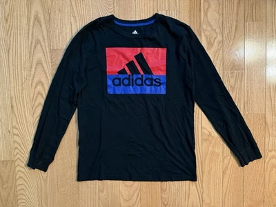 Camiseta Adidas Niños Niños Negra Estampado Gráfico Manga Larga Usada en Excelente Condición Talla L 14 16 Foto 1 de 3
