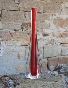 ***VINTAGE GLASVASE*MURANO*SOLIFLEUR*SCHLANKE ORCHIDEENVASE*ÜBERFANG*RUBINROT*** - Bild 1 von 11