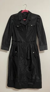 Pink Tartan Glossy Taffeta Black Collared Midi Shirt Dress Size 6 - Picture 1 of 12