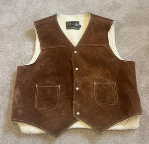 THE LEATHER SHOP Herren Vintage Braun Leder Sherpa Gefüttert Wildleder Weste Gr. XL - Bild 1 von 13