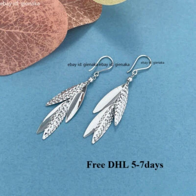 Pendientes colgantes/colgantes de hojas brillantes de platino 950 puro PT950 para mujer 6-6,1 g 53*15 mm Foto 1 de 3