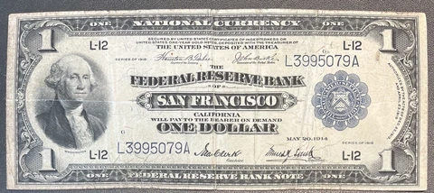 1918 One Dollar National Currency Note $1 Bill - San Francisco California #59179 Cover