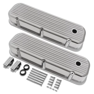 Cubiertas de válvula altas con aletas retro para 65-95 BBC Chevy 396 427 454 aluminio pulido - Imagen 1 de 5