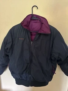 Columbia DOWN Puffer Bomber Womans M Jacket Reversible Blue Purple Radial Sleev - Picture 1 of 5