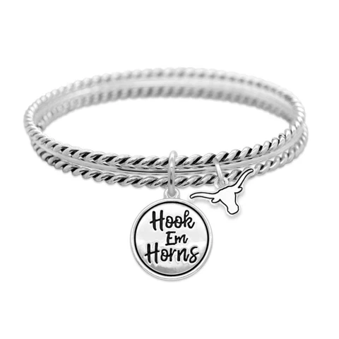 Texas Longhorns Hook Em Horns Twist and Shout Silver Bracelet Jewelry Gift UT Cover