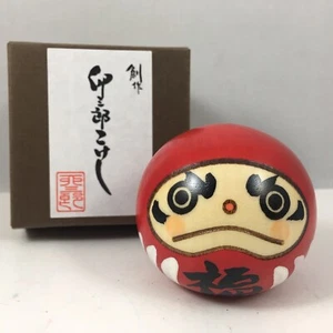 Usaburo Japanese Kokeshi Wooden Doll 2"H Red Daruma Fuku Happiness Made in Japan - Picture 1 of 5
