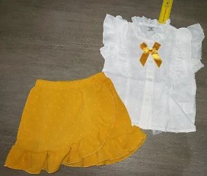 girls 12/18 month NEW NWT SKIRT TOP SET BOW FANCY WEAR YELLOW WHITE SET NICE! - Picture 1 of 1