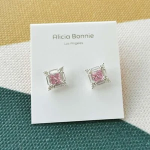 Alicia Bonnie Pink White Crystal Enchanted Glow Stud Earrings Silver - Picture 1 of 3