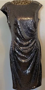 ANNE KLEIN SEQUINS DRESS, BLACK & SILVER , SIZE 12, NEW With TAG - Picture 1 of 7