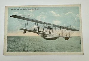 Original Curtiss Sea Gull Flying Over The Ocean Seaplane Postcard RPPC - Picture 1 of 7