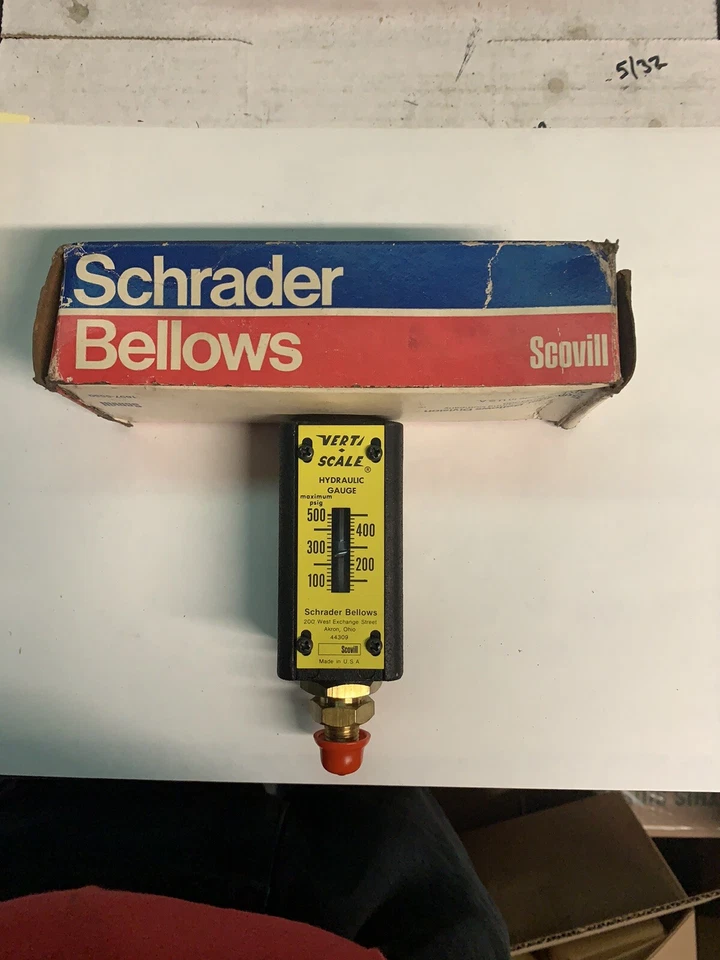 Schrader Bellows Verti-scale Hydraulic gauge 100/500 PSIG - Image 1 of 1