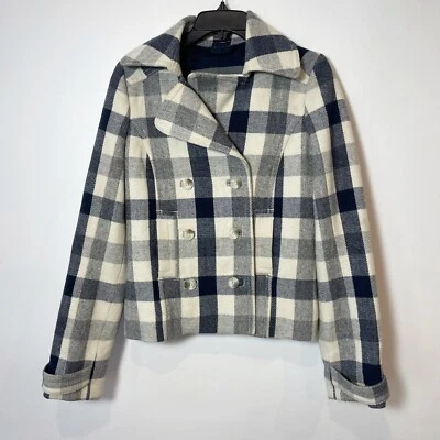 Chaqueta Abercrombie & Fitch PeaCoat Mujer Azul Marino S Mezcla de Lana Corte Botón a Cuadros Foto 1 de 4