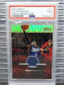2002-03 Topps Finest Allen Iverson Refractor Game Used Jersey #130 PSA 9 MINT