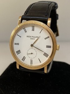 Patek Philippe Calatrava Rose Gold White Dial Leather Band Men's Watch 5119R