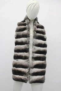 SHOWROOM NEW CHINCHILLA & BLUE IRIS MINK FUR SCARF WRAP WOMEN WOMAN 6" X 64" - Picture 1 of 8