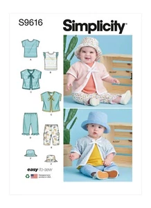 SIMPLICITY 9616 BABIES T SHIRTS JACKET PANTS HAT Sewing Pattern Sizes XS -XL - Picture 1 of 12
