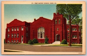 Vtg Cairo Georgia GA First Baptist Church 1940s View Linen Postcard - Picture 1 of 2