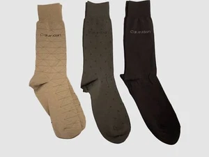 $22 Calvin Klein Men 3 Pair Beige Green Black Cotton Dress Crew Socks Shoe 7-12 - Picture 1 of 1