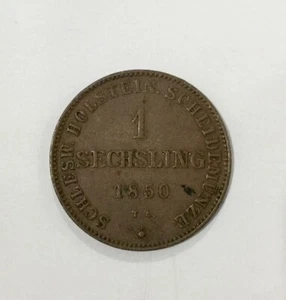 German States 1850 TA Schleswig Holstein 1 Sechsling KM#162 very Sharp Grade - Picture 1 of 2