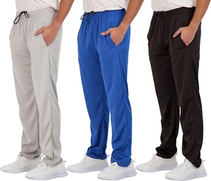 3 Pack: Men'S Mesh Athletic Gym Workout Lounge Open Bottom Sweatpants with Pocke - Picture 1 of 12
