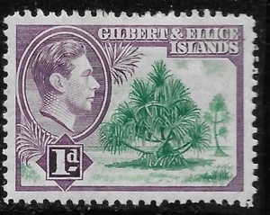 1939 Gilbert & Ellice Islands Sc#41 King George VI 1d MLH VF PANDANUS / TREE - Picture 1 of 2