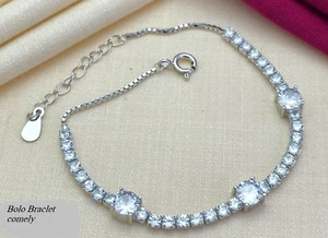 6Ct Round Lab-Created Diamond Women's Fancy Bolo Bracelet 14K White Gold Plated - Picture 1 of 3