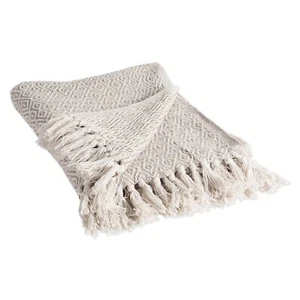 50x60 Woven Cotton Throw Blanket Geometric Design Decorative Fringed Finish - Picture 1 of 3
