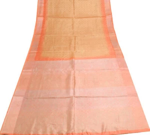 Sushila Vintage Brown Indian Scrap Saree 100%Pure Silk Printed Sari Craft Fabric - Picture 1 of 11