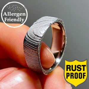 Maßgeschneidertes silberner Ärmel quadratisch Damaststahl Herren Ring Band Geschenk für ihn - Bild 1 von 8