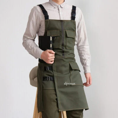 Mujeres Hombres Delantal Denim con Bolsillos Hebilla Correa Hornear Cocina Barbero Chef Trabajo Foto 1 de 4